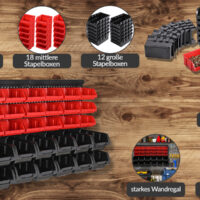 Suport scule, negru/roșu, set 32 ​​piese cu cutii stivuibile