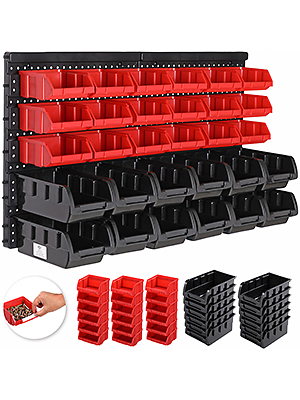 Suport scule, negru/roșu, set 32 ​​piese cu cutii stivuibile
