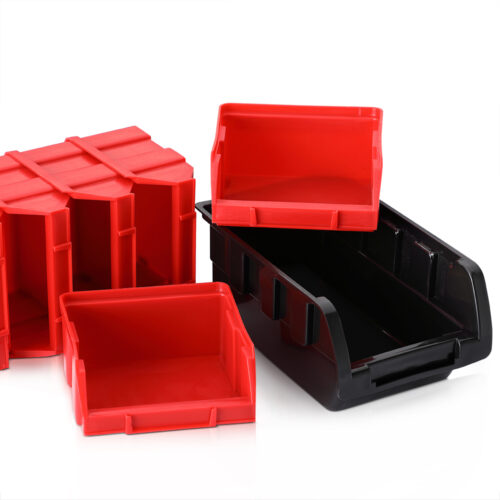 Suport scule, negru/roșu, set 32 ​​piese cu cutii stivuibile