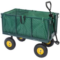 Cărucior de transport 550 kg verde 110x75x52 cm cu 4 anvelope pneumatice și prelată