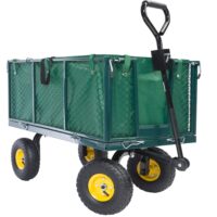 Cărucior de transport 550 kg verde 110x75x52 cm cu 4 anvelope pneumatice și prelată