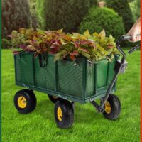 Cărucior de transport 550 kg verde 110x75x52 cm cu 4 anvelope pneumatice și prelată