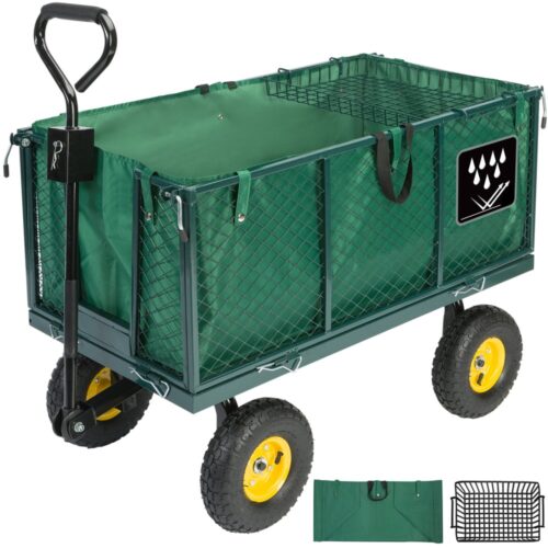 Cărucior de transport 550 kg verde 110x75x52 cm cu 4 anvelope pneumatice și prelată