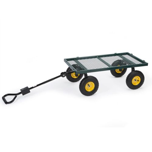 Cărucior de transport 550 kg verde 110x75x52 cm cu 4 anvelope pneumatice și prelată