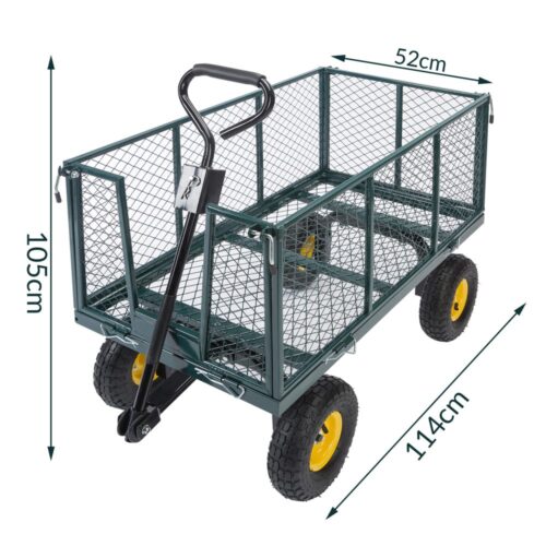 Cărucior de transport 550 kg verde 110x75x52 cm cu 4 anvelope pneumatice și prelată