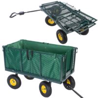 Cărucior de transport 550 kg verde 110x75x52 cm cu 4 anvelope pneumatice și prelată