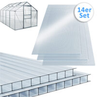 Plăci de policarbonat cu pereți dubli, set de 14, grosime 4 mm, transparente, 25 m², rezistente la UV, incasabile