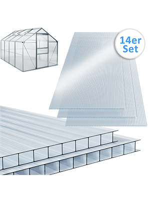 Plăci de policarbonat cu pereți dubli, set de 14, grosime 4 mm, transparente, 25 m², rezistente la UV, incasabile