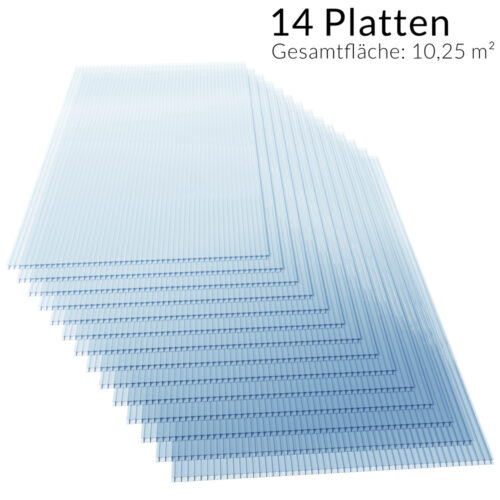 Plăci de policarbonat cu pereți dubli, set de 14, grosime 4 mm, transparente, 25 m², rezistente la UV, incasabile