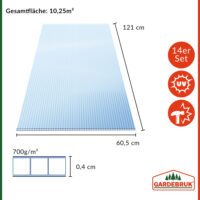Plăci de policarbonat cu pereți dubli, set de 14, grosime 4 mm, transparente, 25 m², rezistente la UV, incasabile