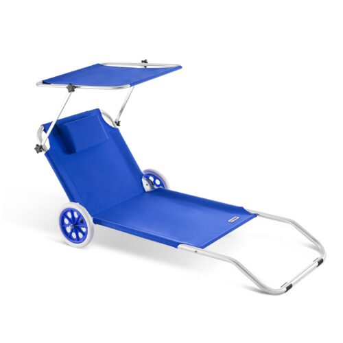 Șezlong de grădină Crete Blue din aluminiu cu roți