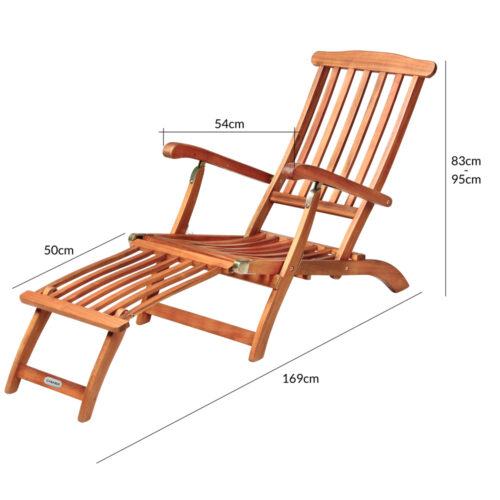 Șezlong de grădină Queen Mary®, lemn de salcâm, certificat FSC®, 169x54x95cm