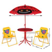 Mobilier exterior pentru copii Buburuza, masuta cu scaune, 3 piese, colorat