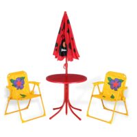 Mobilier exterior pentru copii Buburuza, masuta cu scaune, 3 piese, colorat