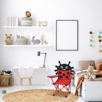 Mock up frame in white cozy children room interior background, S Scaun pliant Beetle, set de 2
