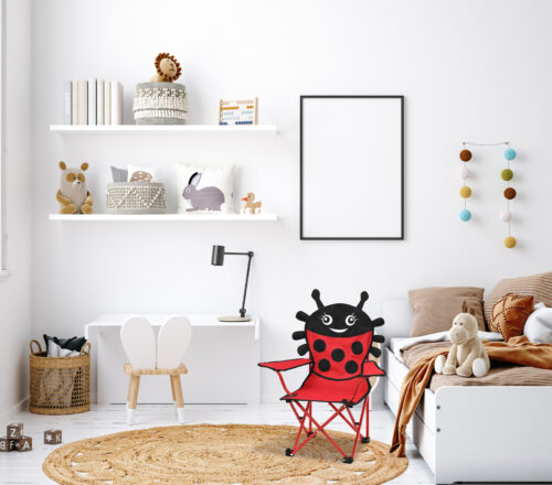 Mock up frame in white cozy children room interior background, S Scaun pliant Beetle, set de 2