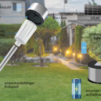 Lampă solară LED, set 8 piese, oțel inoxidabil, 36,5 cm