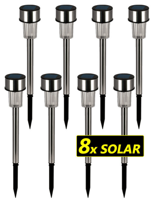 Lampă solară LED, set 8 piese, oțel inoxidabil, 36,5 cm