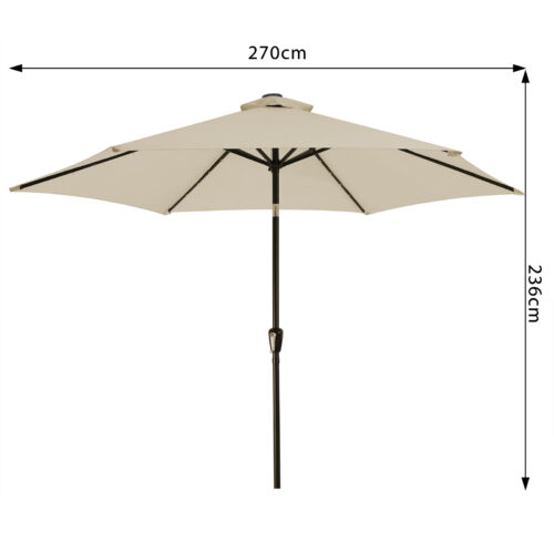 Umbrelă solară LED Miami bej aluminiu Ø270cm protecție UV 80+
