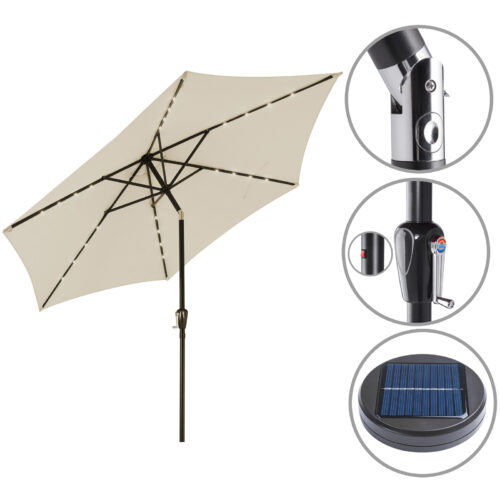 Umbrelă solară LED Miami bej aluminiu Ø270cm protecție UV 80+