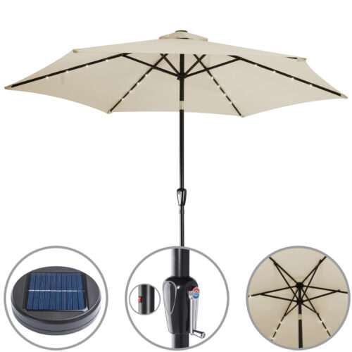 Umbrelă solară LED Miami bej aluminiu Ø270cm protecție UV 80+