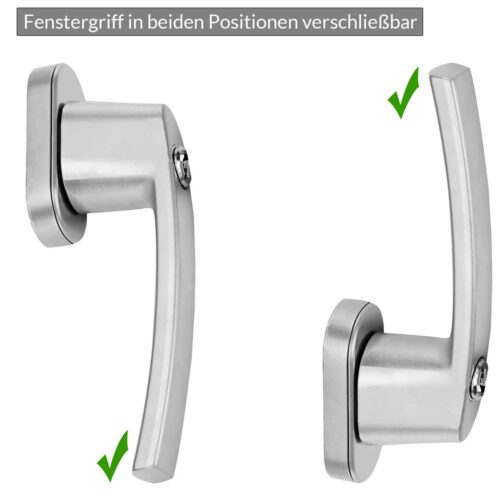 Set de 2 mânere pentru fereastră, argintii, cu încuietoare