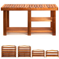 Suport pantofi 2 în 1, lemn de salcâm maro, 87x30x45cm