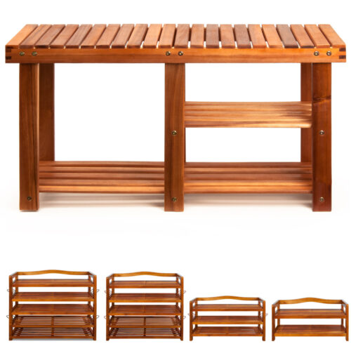Suport pantofi 2 în 1, lemn de salcâm maro, 87x30x45cm