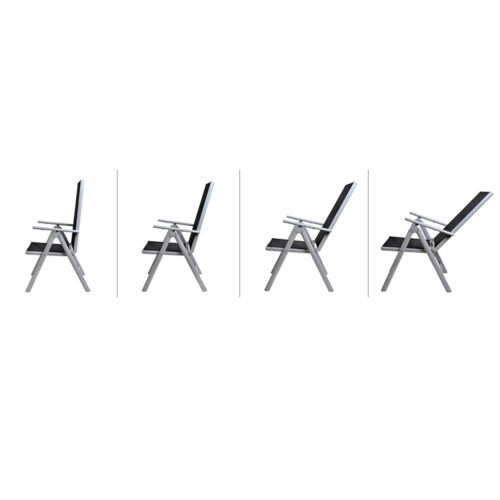 Scaun de grădină pliabil Bern cu spătar înalt, set de 2, aluminiu argintiu, reglabil