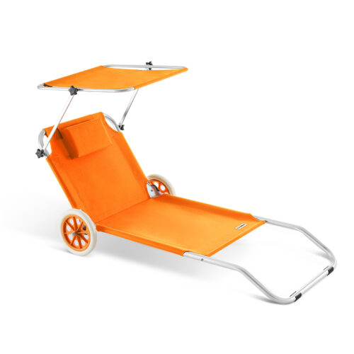 Șezlong de grădină Crete Orange din aluminiu cu roți