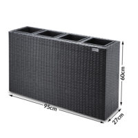 Ghiveci de flori din poliratan negru 95x27x60cm