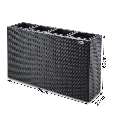 Ghiveci de flori din poliratan negru 95x27x60cm
