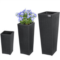 Set 3 ghivece de flori din poliratan, negru