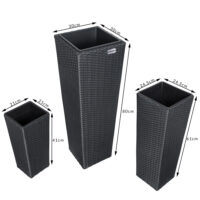 Set 3 ghivece de flori din poliratan, negru