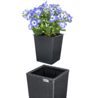Set 3 ghivece de flori din poliratan, negru