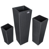 Set 3 ghivece de flori din poliratan, negru