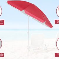 Umbrelă de soare roșie Cyprus 180 cm, protecție UV 50+, funcție de înclinare