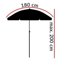 Umbrelă de soare roșie Cyprus 180 cm, protecție UV 50+, funcție de înclinare