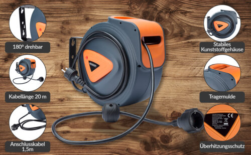 Rustic wooden background Rolă automată de cablu 20m + 1,5m cablu de conectare