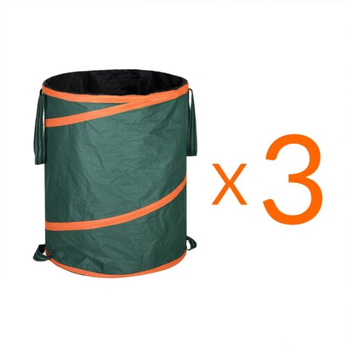 Set de 3 saci de grădină tip pop-up verzi, câte 165 litri fiecare