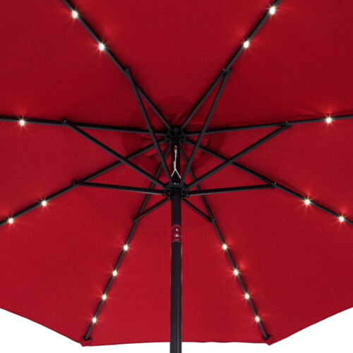Umbrelă solară LED Miami, roșie, din aluminiu, Ø270cm, protecție UV 80+
