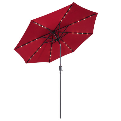 Umbrelă solară LED Miami, roșie, din aluminiu, Ø270cm, protecție UV 80+