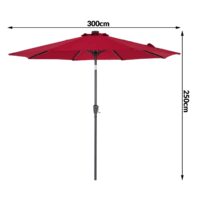 Umbrelă solară LED Florida Roșie Ø300cm Protecție UV 80+