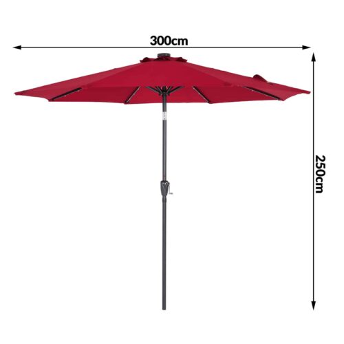 Umbrelă solară LED Florida Roșie Ø300cm Protecție UV 80+