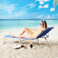 Șezlong de grădină Ibiza Blue 190x59x29cm Umbrelă de soare din aluminiu