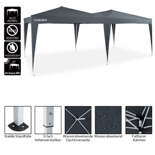 Pavilion pliabil, antracit, 3x6m, protecție UV 50+