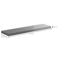 Raft de perete, raft plutitor, 90 cm, gri lucios + suport