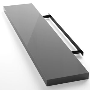 Raft de perete, raft plutitor, 110 cm, gri lucios + suport