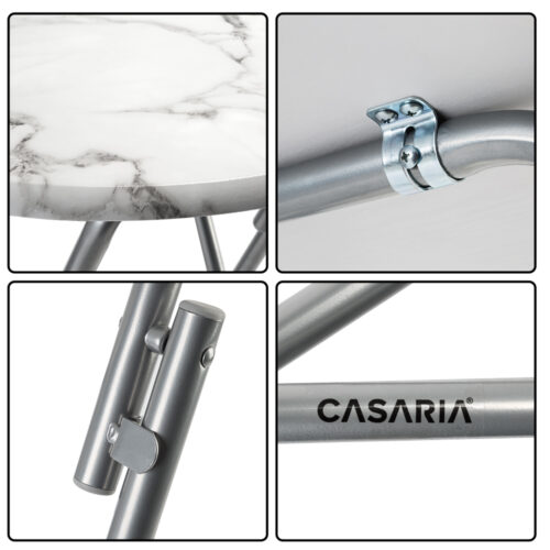 Masă de bar pliabilă Ø60cm aspect marmură albă 110cm înălțime