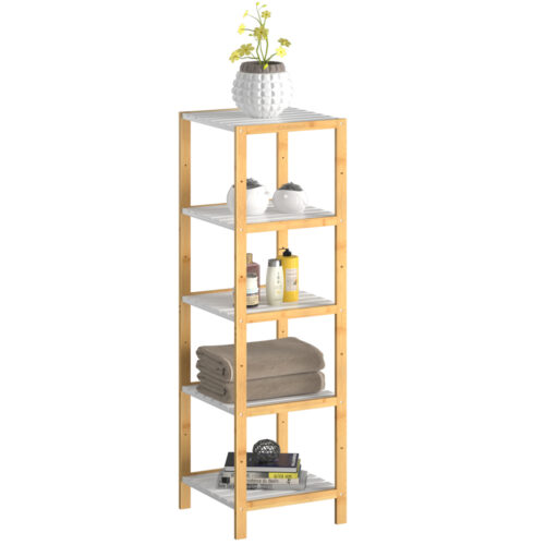 Raft independent din bambus, alb, 140x33x34cm